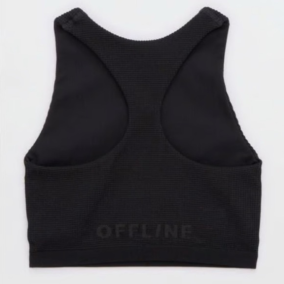 Aerie Black Textured Racerback Sports Bra Medium - Picture 1 of 3